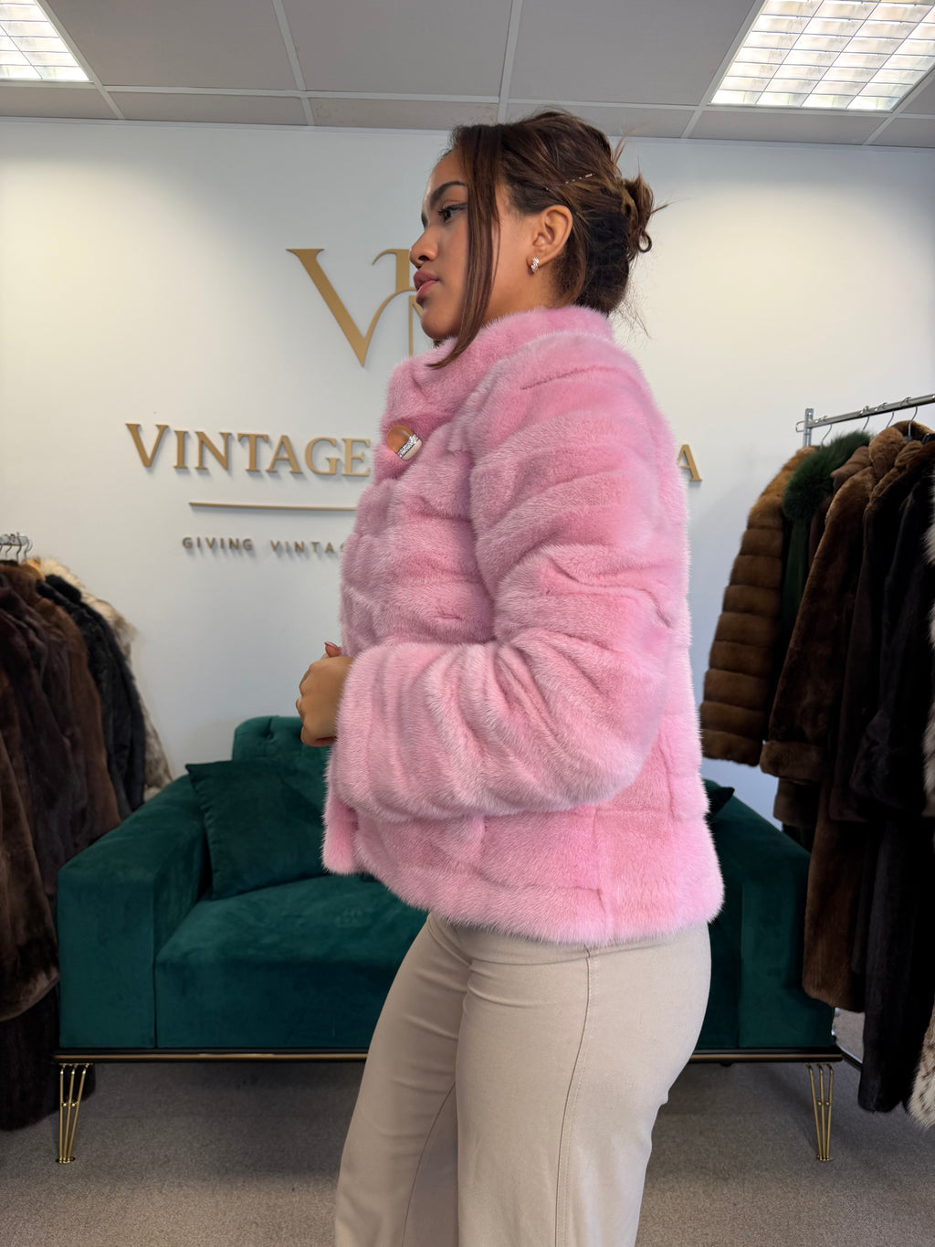 Pink Dyed Mink Fur Jacket, Medium, Pink Lining, New