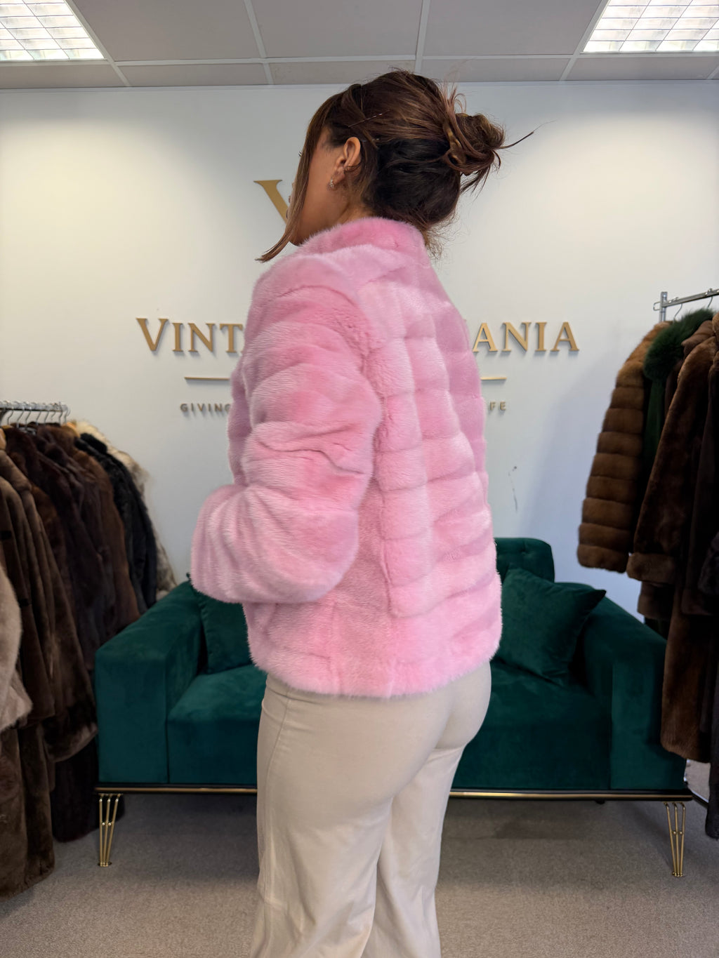 Pink Dyed Mink Fur Jacket, Medium, Pink Lining, New