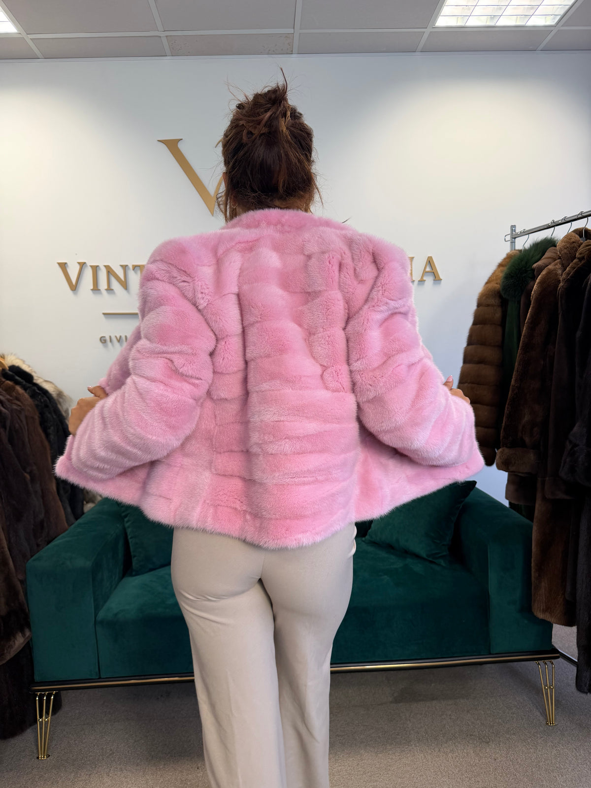 Pink Dyed Mink Fur Jacket, Medium, Pink Lining, New