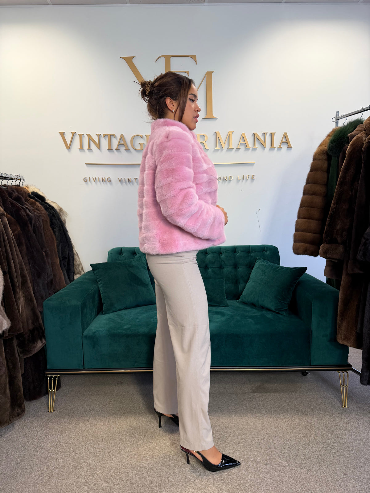 Pink Dyed Mink Fur Jacket, Medium, Pink Lining, New