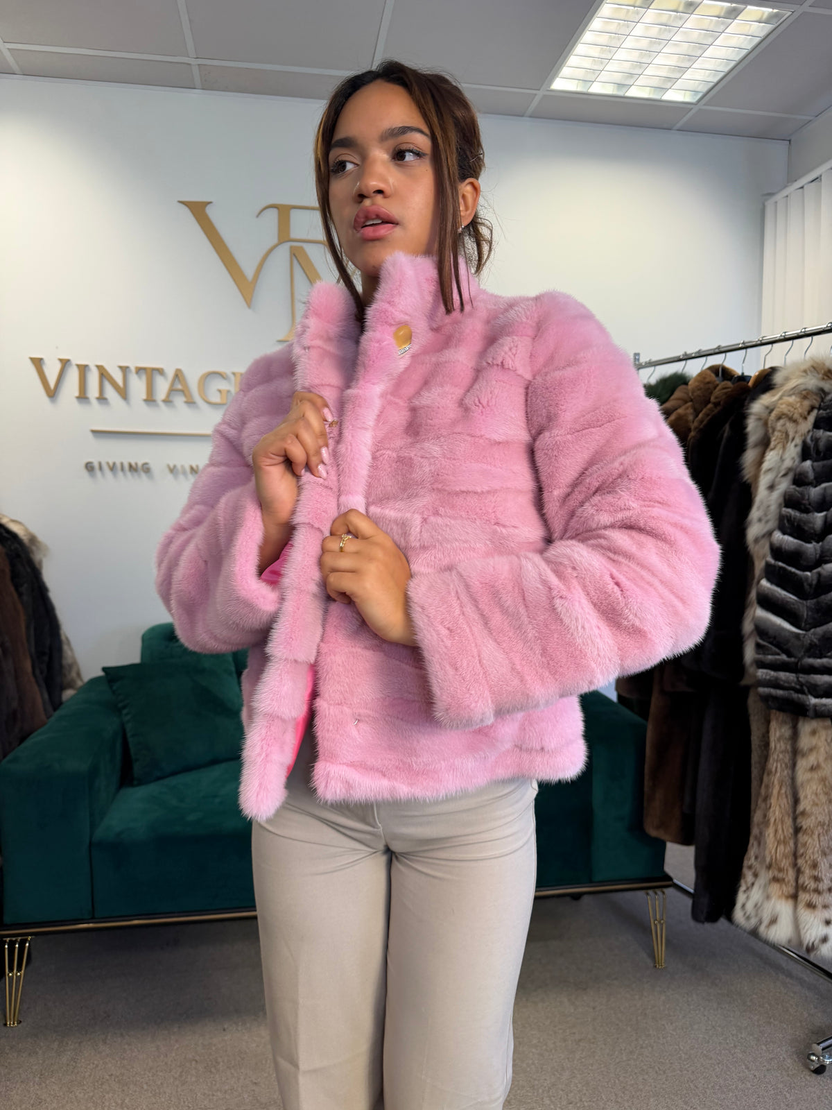 Pink Dyed Mink Fur Jacket, Medium, Pink Lining, New