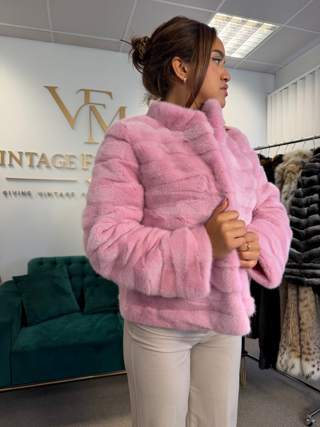 Pink Dyed Mink Fur Jacket, Medium, Pink Lining, New