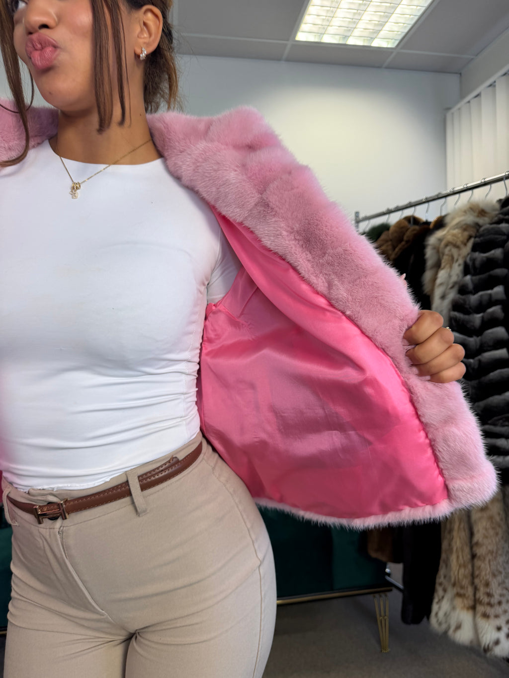 Pink Dyed Mink Fur Jacket, Medium, Pink Lining, New