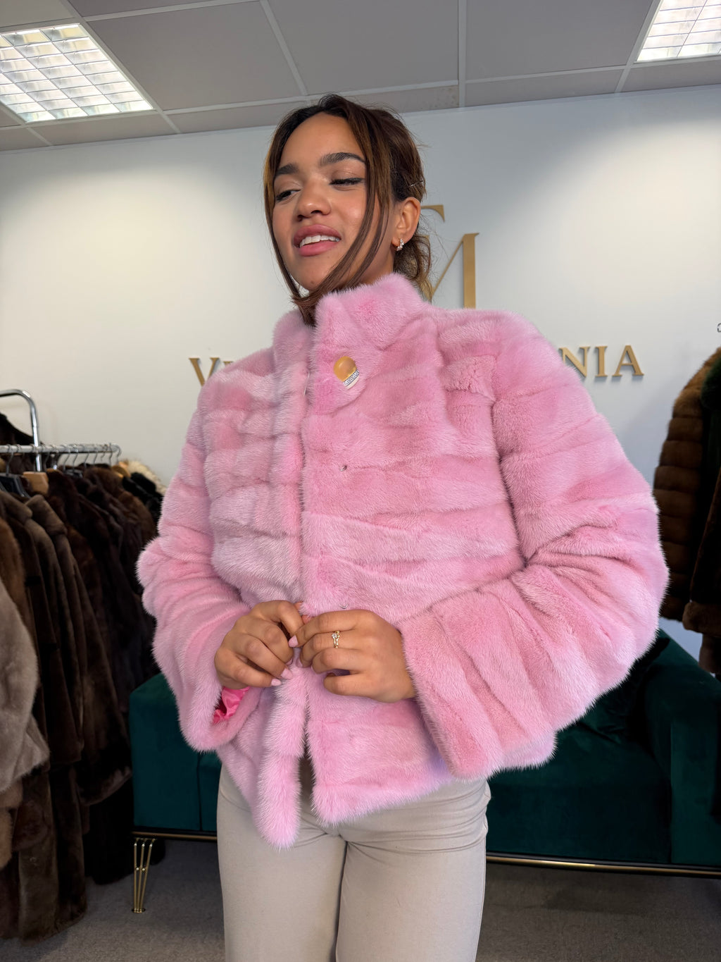 Pink Dyed Mink Fur Jacket, Medium, Pink Lining, New