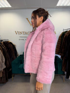 Pink Dyed Mink Fur Jacket, Medium, Hooded, New