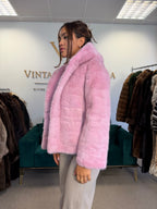 Pink Dyed Mink Fur Jacket, Medium, Hooded, New
