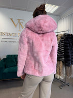 Pink Dyed Mink Fur Jacket, Medium, Hooded, New