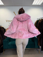 Pink Dyed Mink Fur Jacket, Medium, Hooded, New