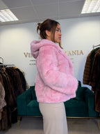 Pink Dyed Mink Fur Jacket, Medium, Hooded, New