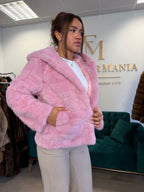 Pink Dyed Mink Fur Jacket, Medium, Hooded, New