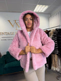 Pink Dyed Mink Fur Jacket, Medium, Hooded, New