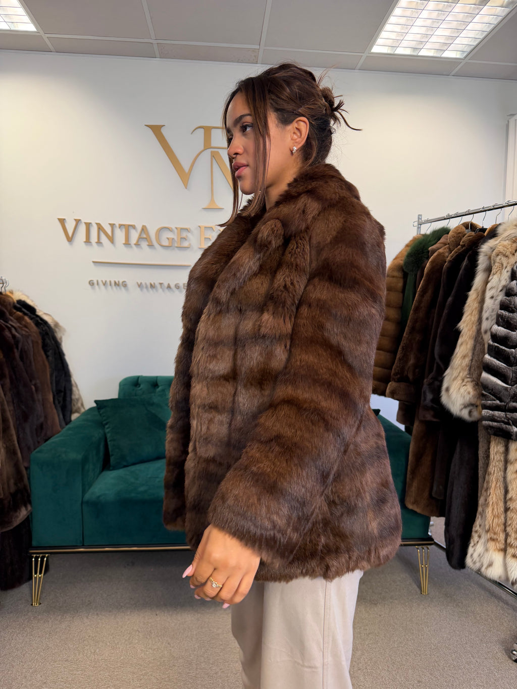 Dark Brown Feh Fur Jacket, Medium, Super Soft