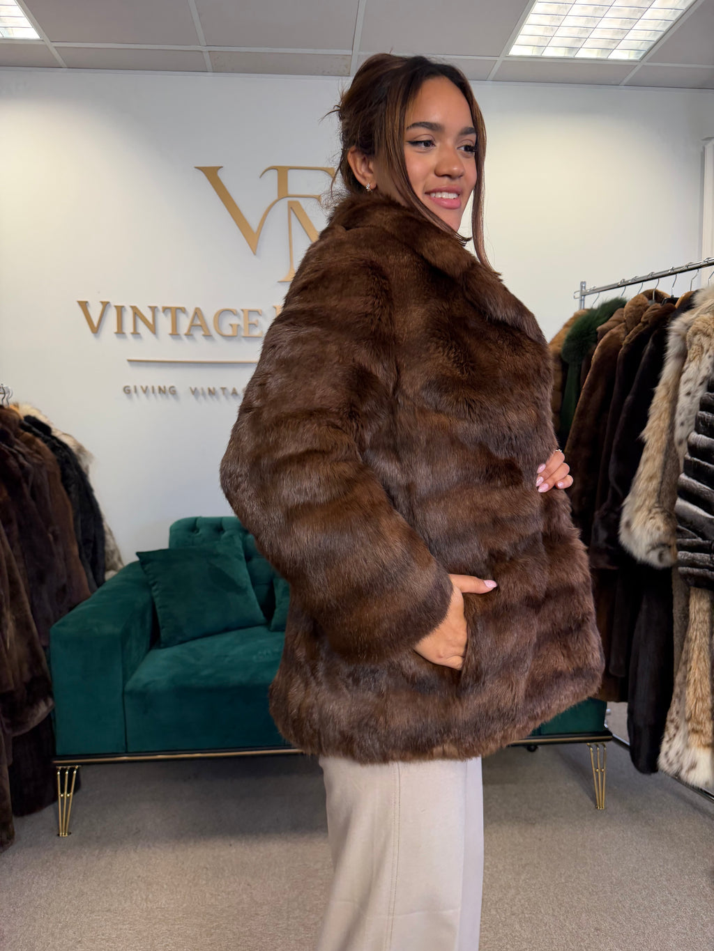 Dark Brown Feh Fur Jacket, Medium, Super Soft