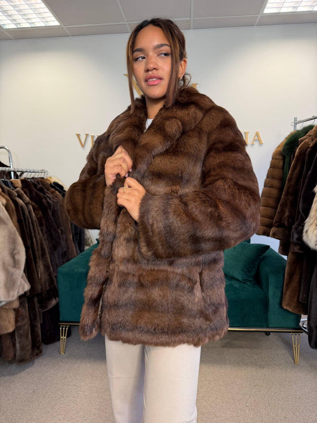 Dark Brown Feh Fur Jacket, Medium, Super Soft