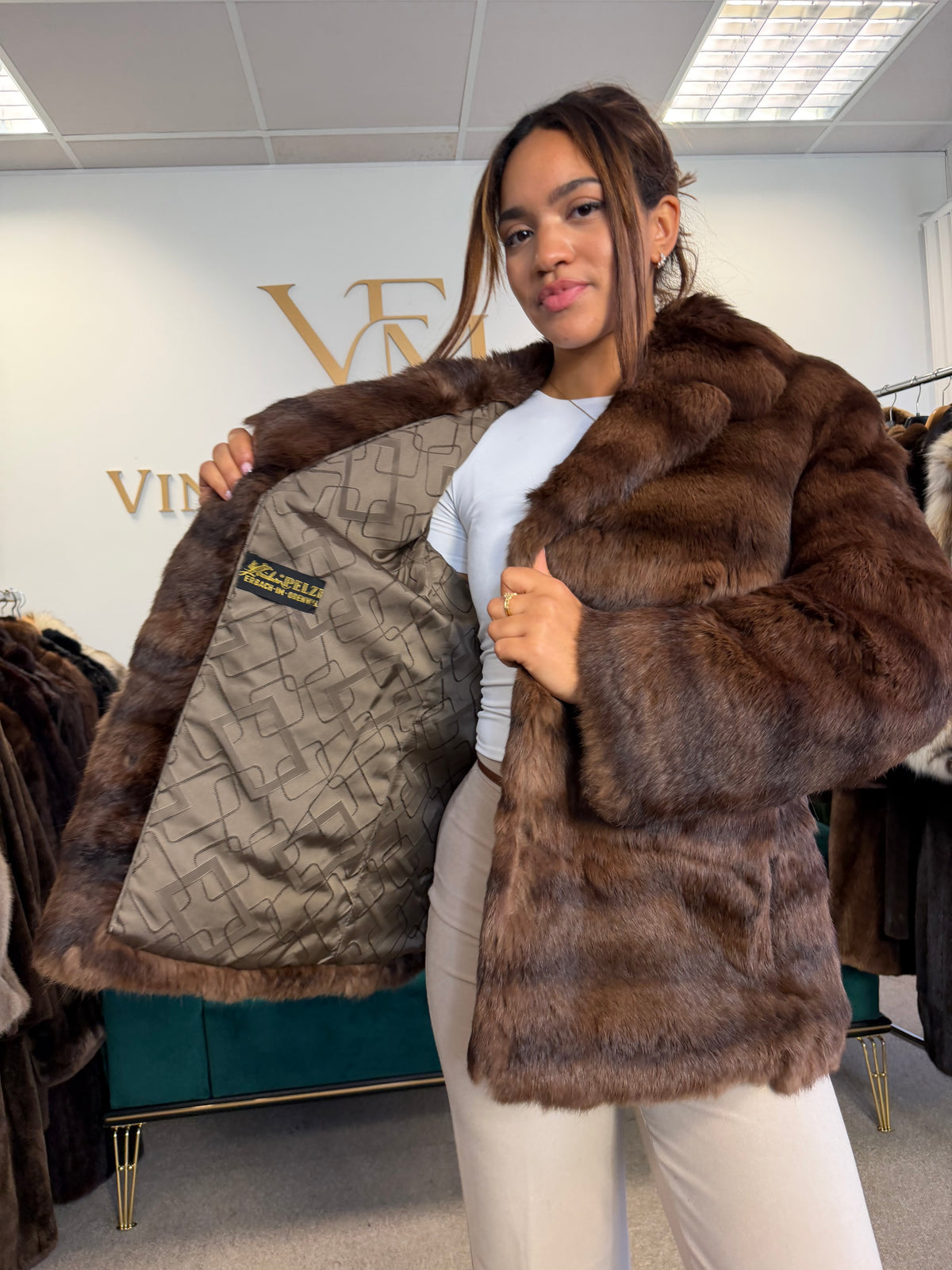 Dark Brown Feh Fur Jacket, Medium, Super Soft