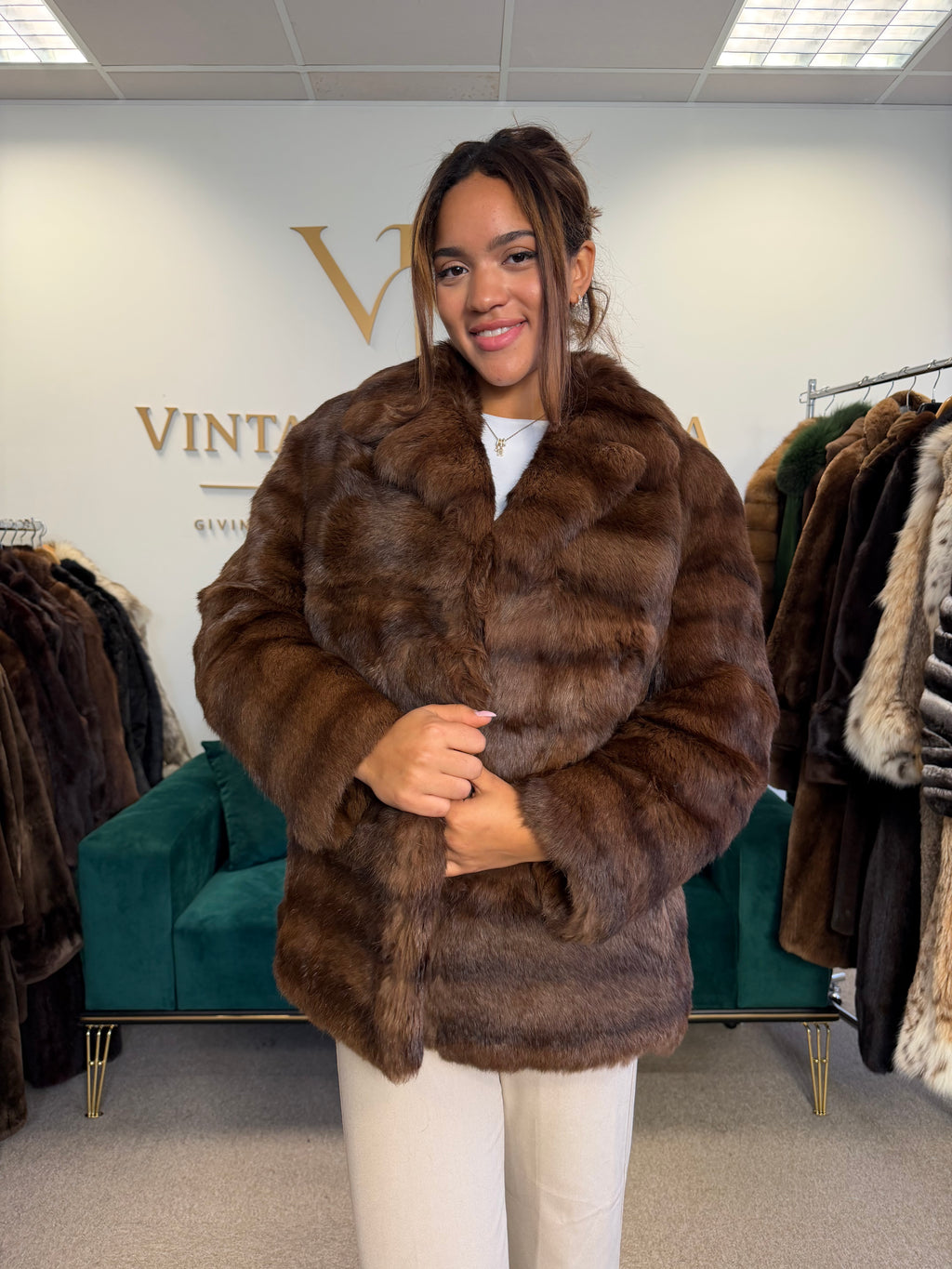 Dark Brown Feh Fur Jacket, Medium, Super Soft