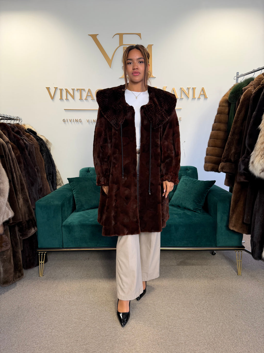 Red Sheared Mink Fur Coat, Swinger, Rosenberger, Fits up to 5XL