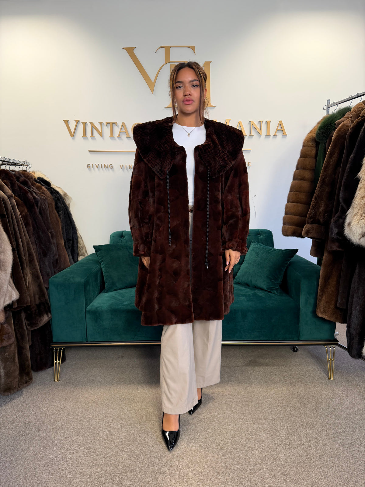 Red Sheared Mink Fur Coat, Swinger, Rosenberger, Fits up to 5XL