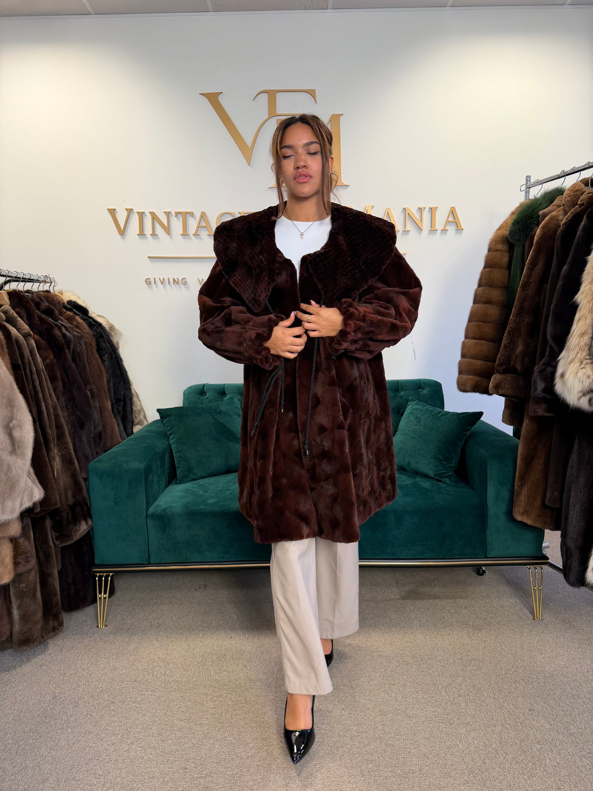 Red Sheared Mink Fur Coat, Swinger, Rosenberger, Fits up to 5XL