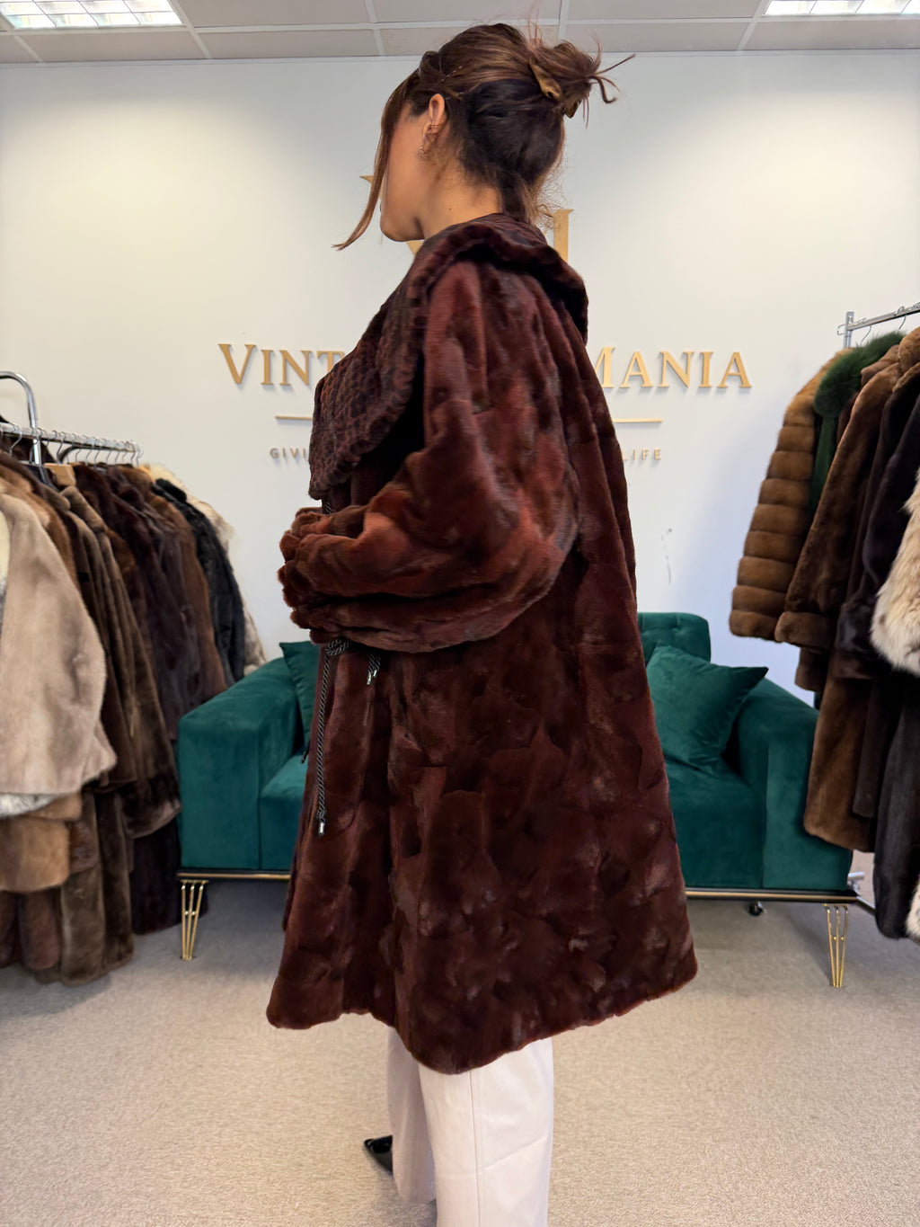 Red Sheared Mink Fur Coat, Swinger, Rosenberger, Fits up to 5XL