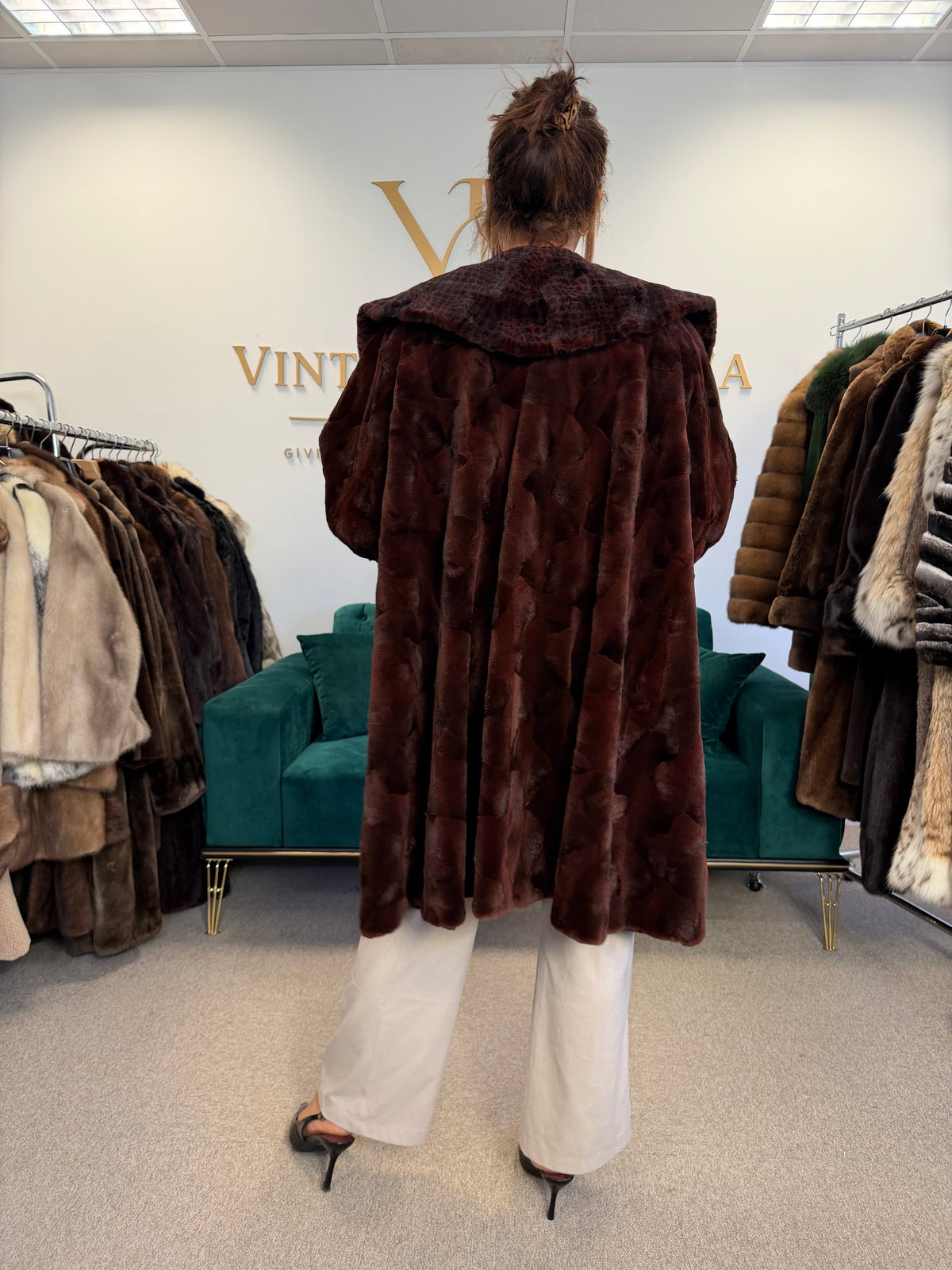 Red Sheared Mink Fur Coat, Swinger, Rosenberger, Fits up to 5XL