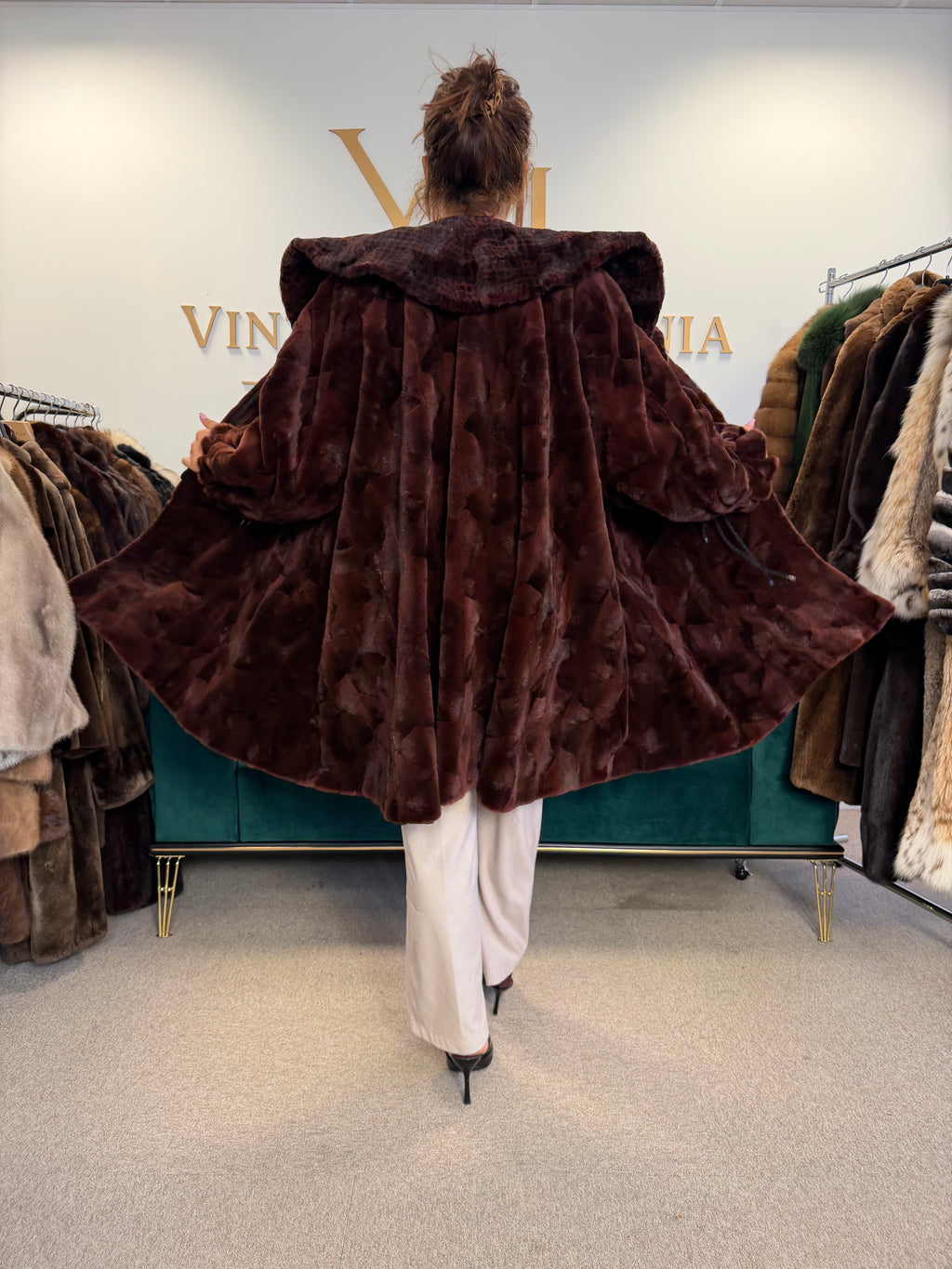 Red Sheared Mink Fur Coat, Swinger, Rosenberger, Fits up to 5XL