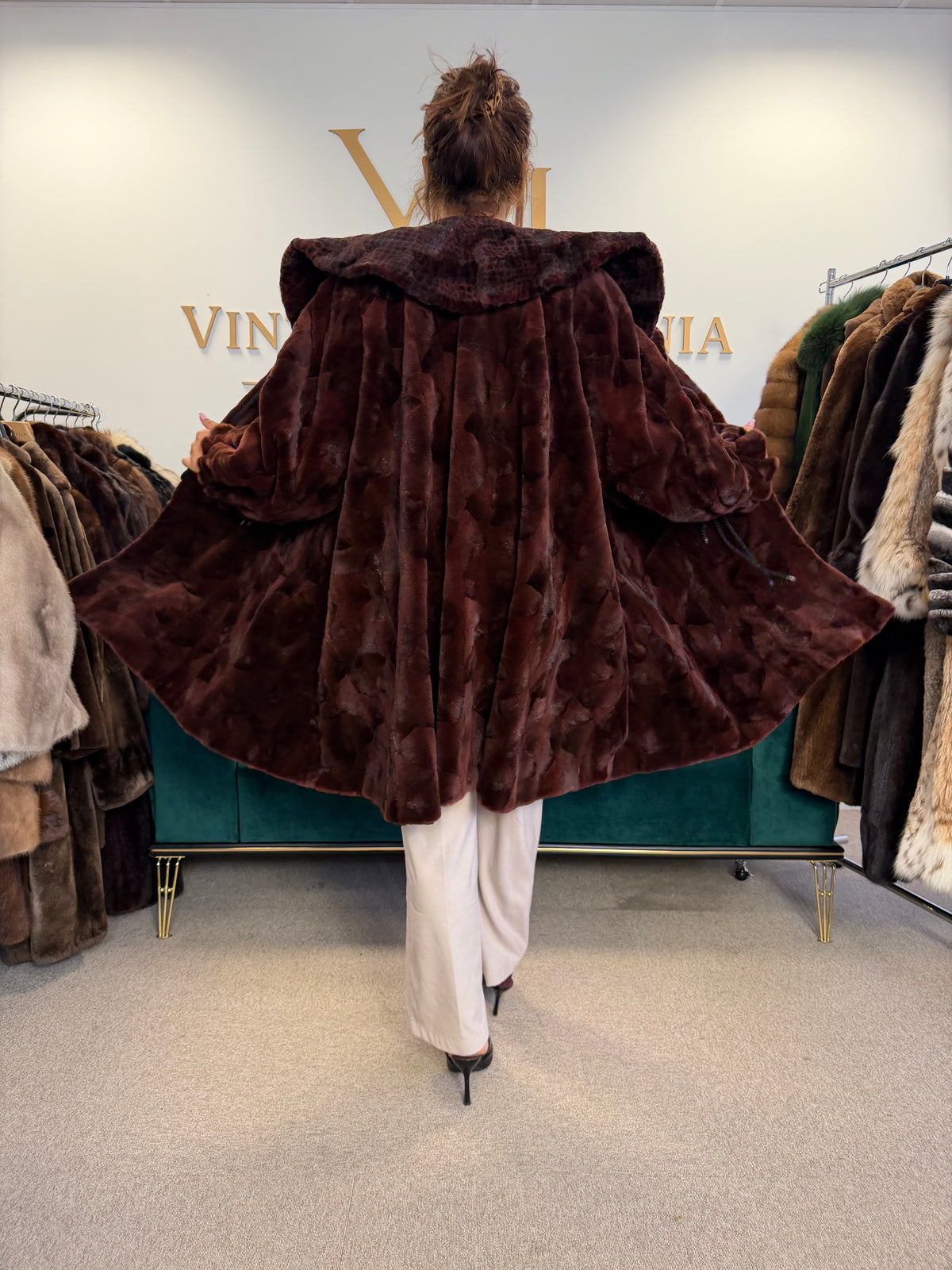 Red Sheared Mink Fur Coat, Swinger, Rosenberger, Fits up to 5XL