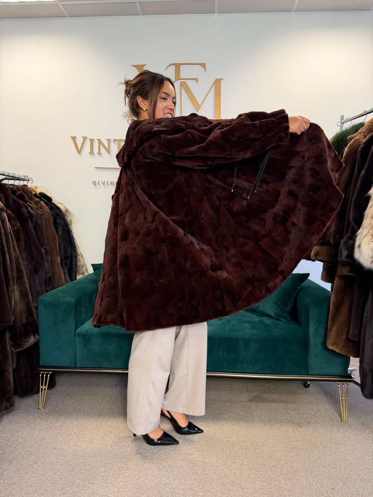 Red Sheared Mink Fur Coat, Swinger, Rosenberger, Fits up to 5XL