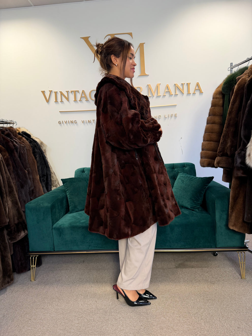 Red Sheared Mink Fur Coat, Swinger, Rosenberger, Fits up to 5XL