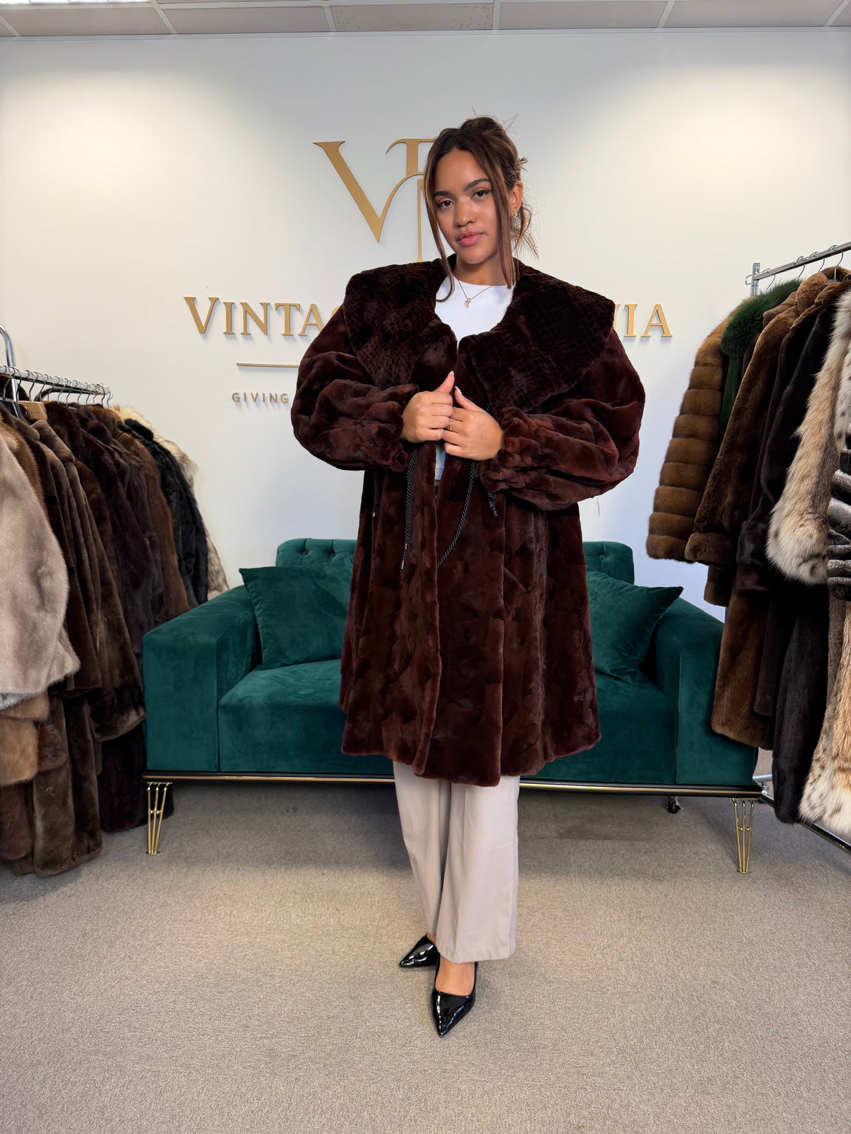 Red Sheared Mink Fur Coat, Swinger, Rosenberger, Fits up to 5XL