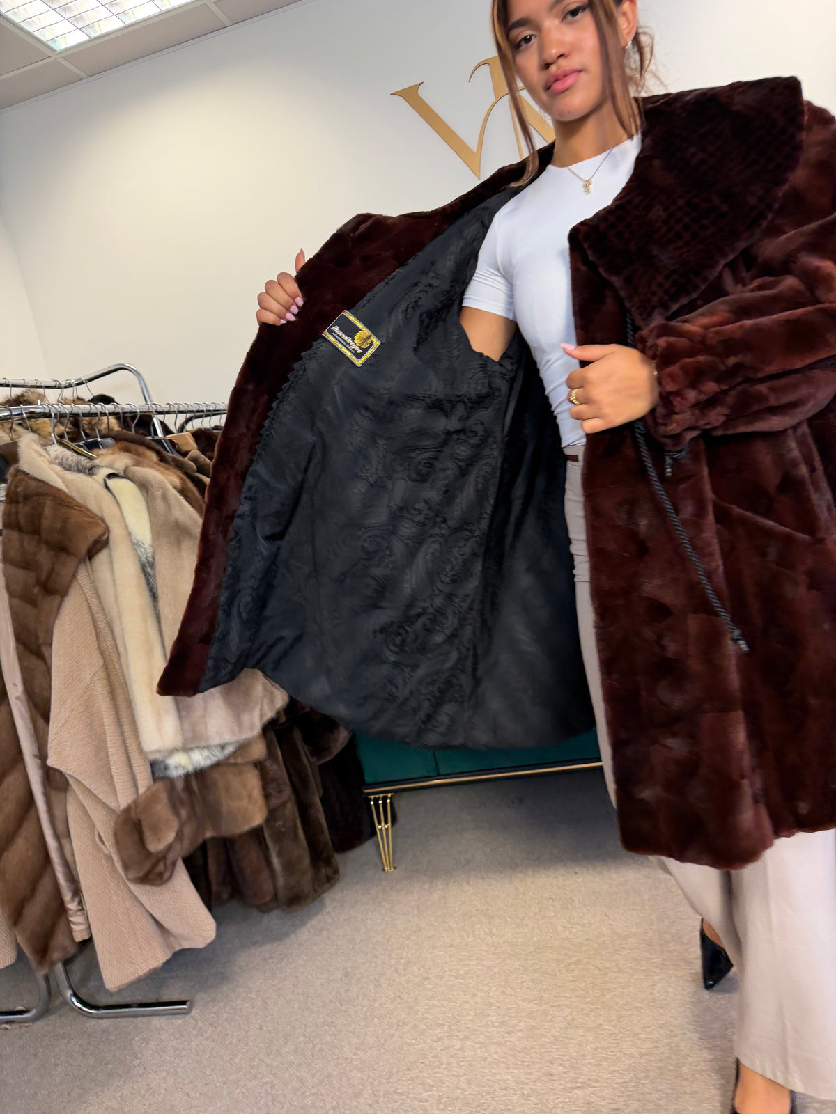 Red Sheared Mink Fur Coat, Swinger, Rosenberger, Fits up to 5XL