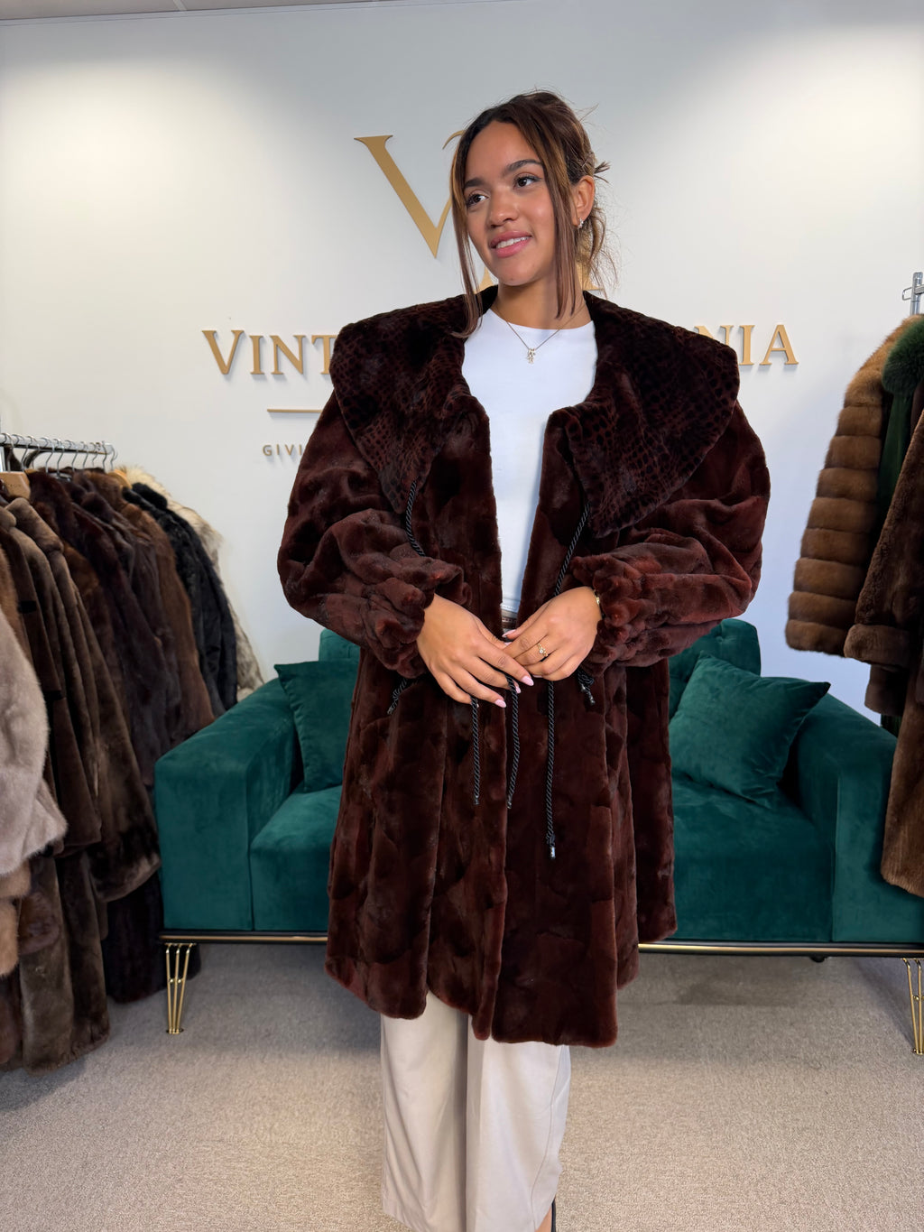 Red Sheared Mink Fur Coat, Swinger, Rosenberger, Fits up to 5XL
