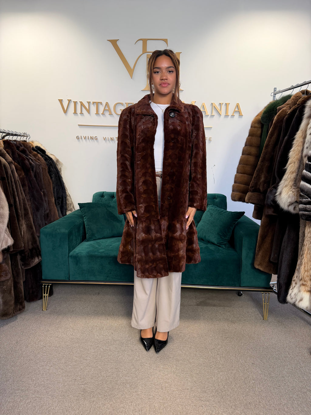 Red Sheared Mink Fur Coat, Swinger, Fits up to 4XL