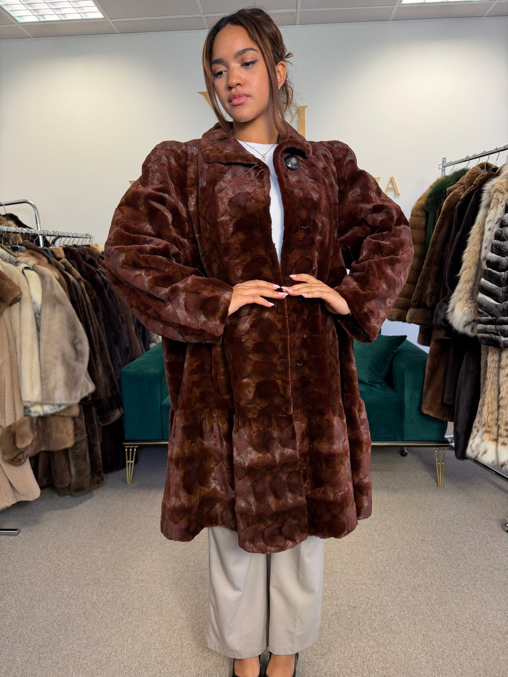 Red Sheared Mink Fur Coat, Swinger, Fits up to 4XL
