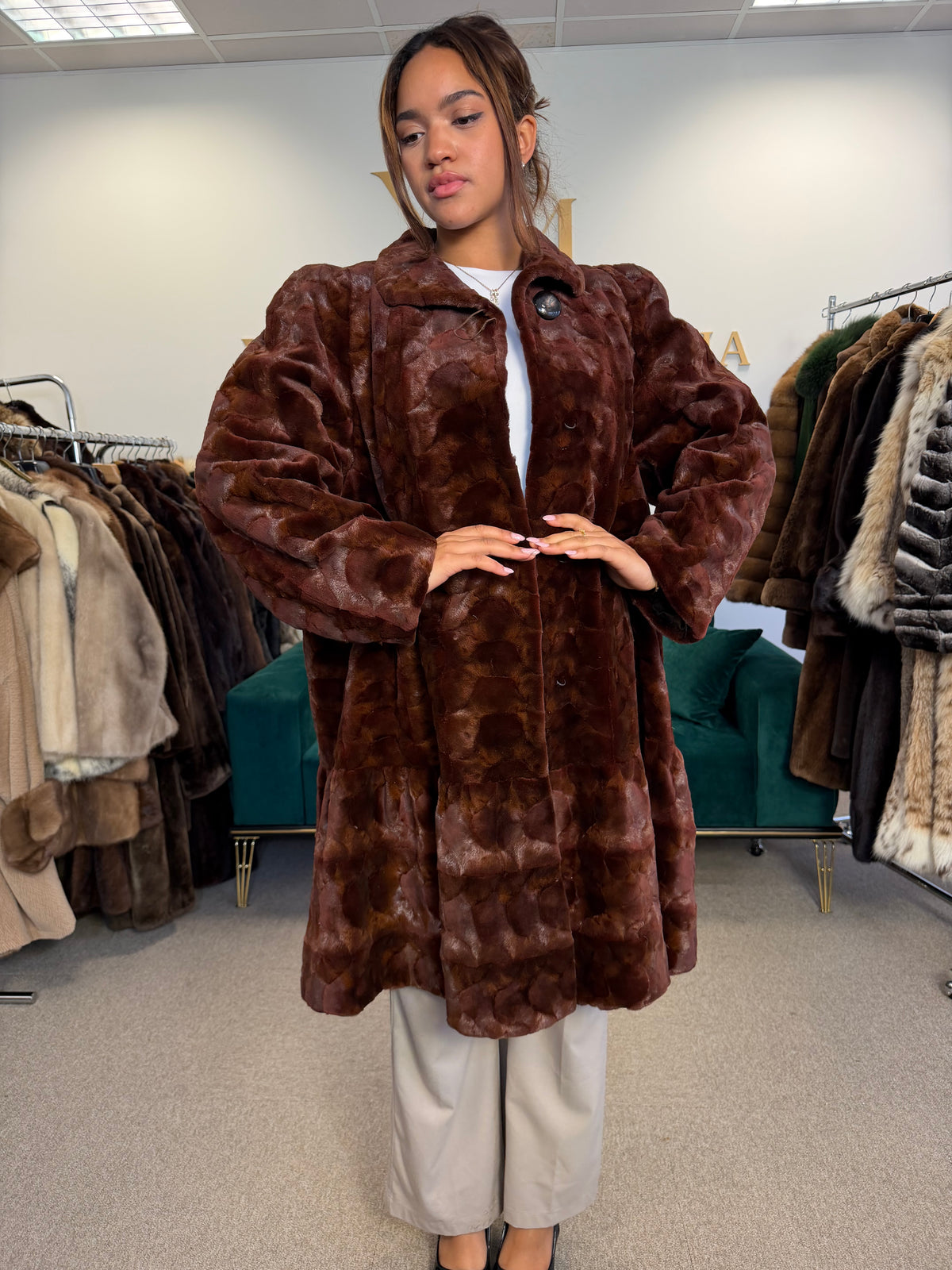 Red Sheared Mink Fur Coat, Swinger, Fits up to 4XL