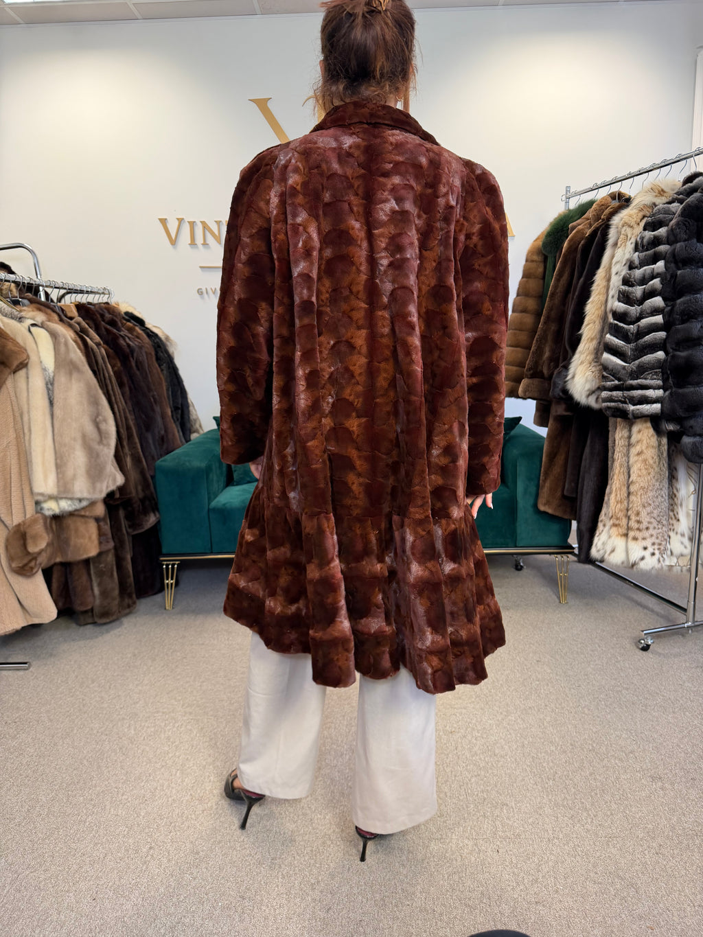 Red Sheared Mink Fur Coat, Swinger, Fits up to 4XL