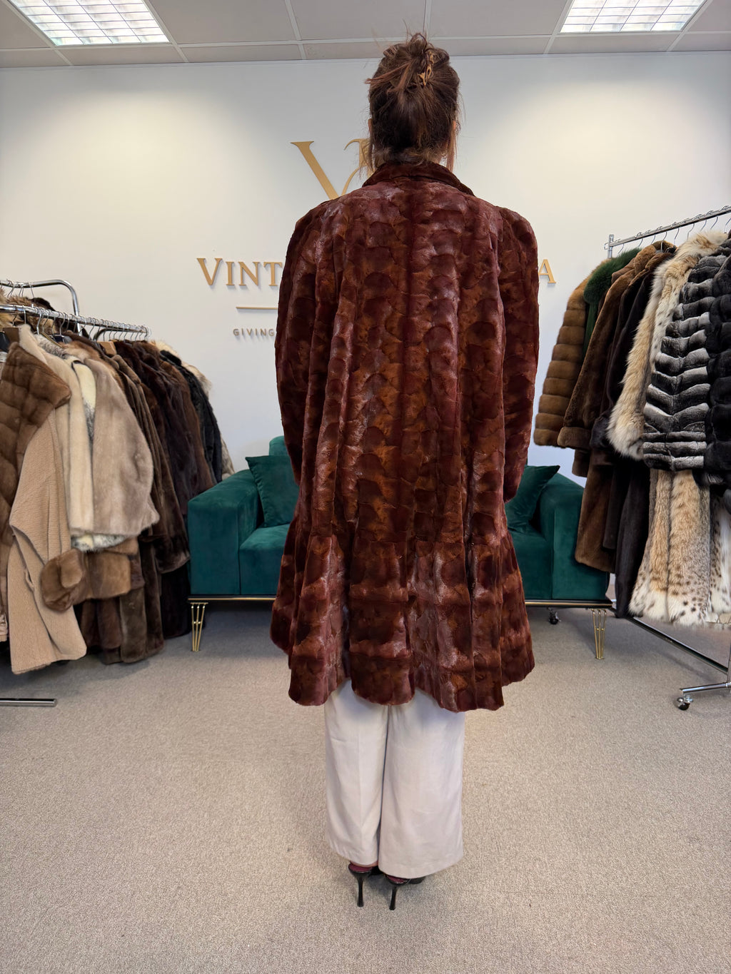 Red Sheared Mink Fur Coat, Swinger, Fits up to 4XL