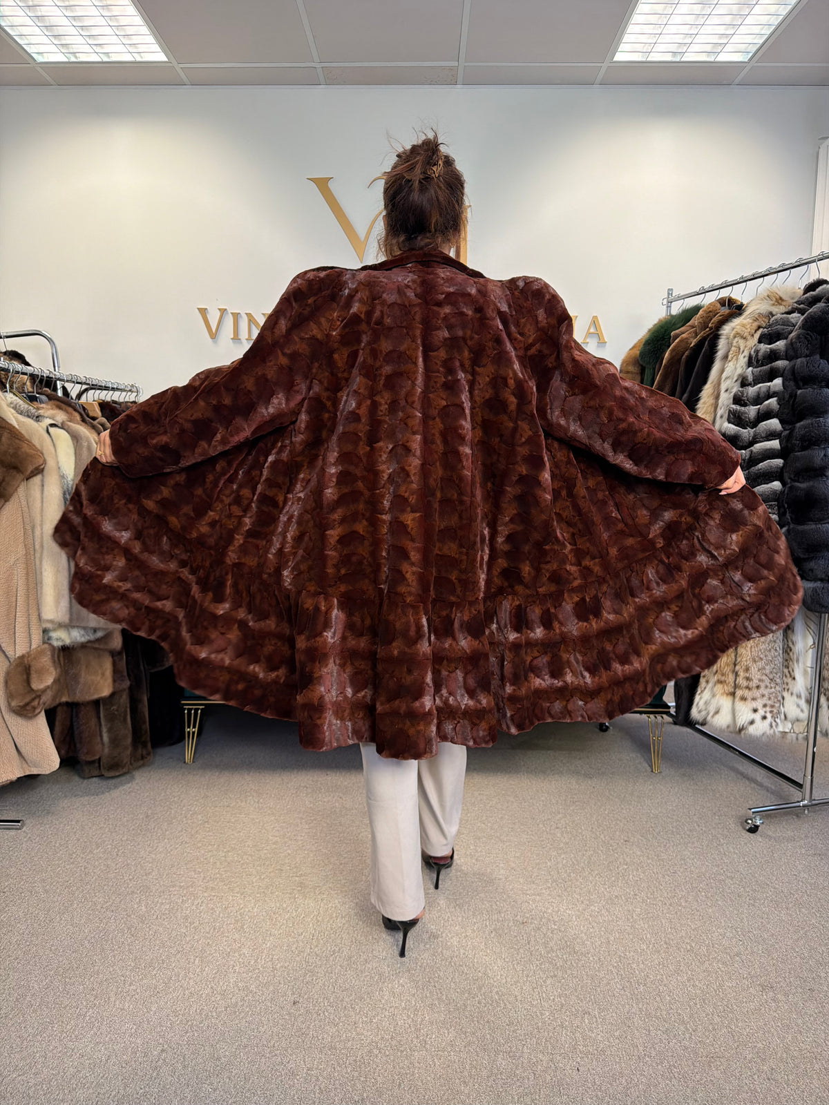 Red Sheared Mink Fur Coat, Swinger, Fits up to 4XL
