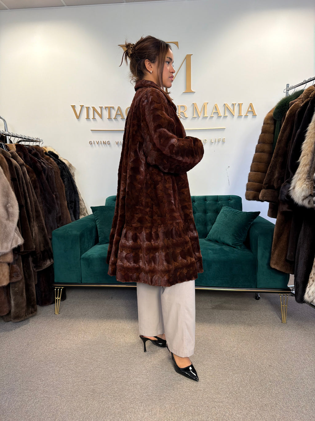 Red Sheared Mink Fur Coat, Swinger, Fits up to 4XL