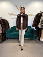 Brown Mink Fur Bomber Jacket with Leather, Large