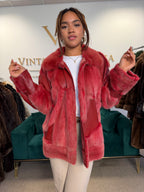 Red Dyed Mink Fur Jacket with Red Leather, Large