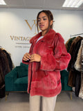 Red Dyed Mink Fur Jacket with Red Leather, Large