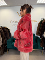 Red Dyed Mink Fur Jacket with Red Leather, Large