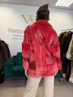 Red Dyed Mink Fur Jacket with Red Leather, Large