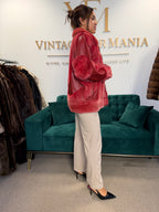 Red Dyed Mink Fur Jacket with Red Leather, Large