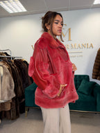 Red Dyed Mink Fur Jacket with Red Leather, Large