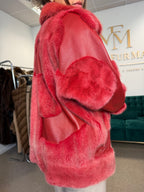 Red Dyed Mink Fur Jacket with Red Leather, Large
