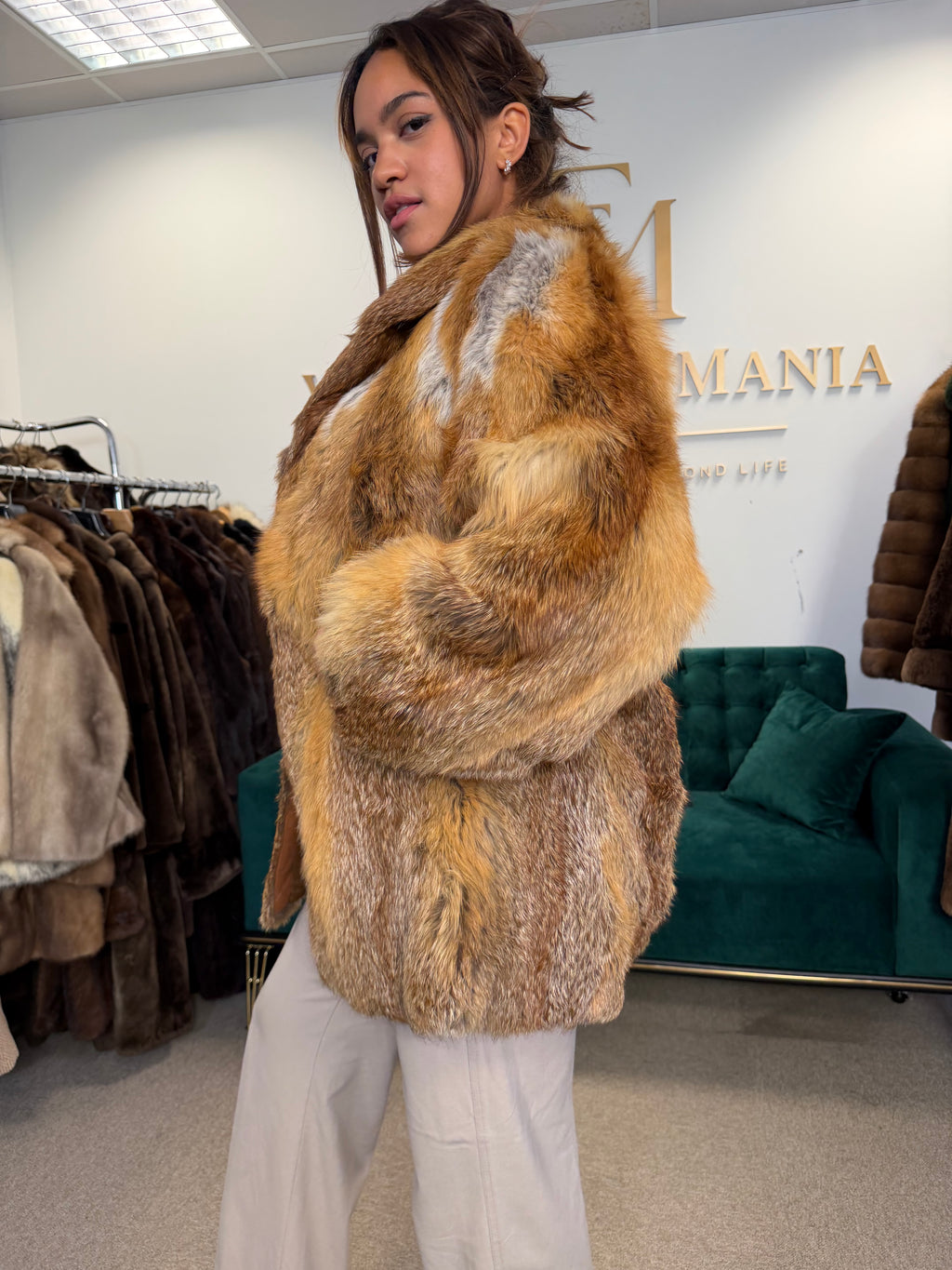 Red Fox Fur Jacket, Medium, Fluffy & Soft
