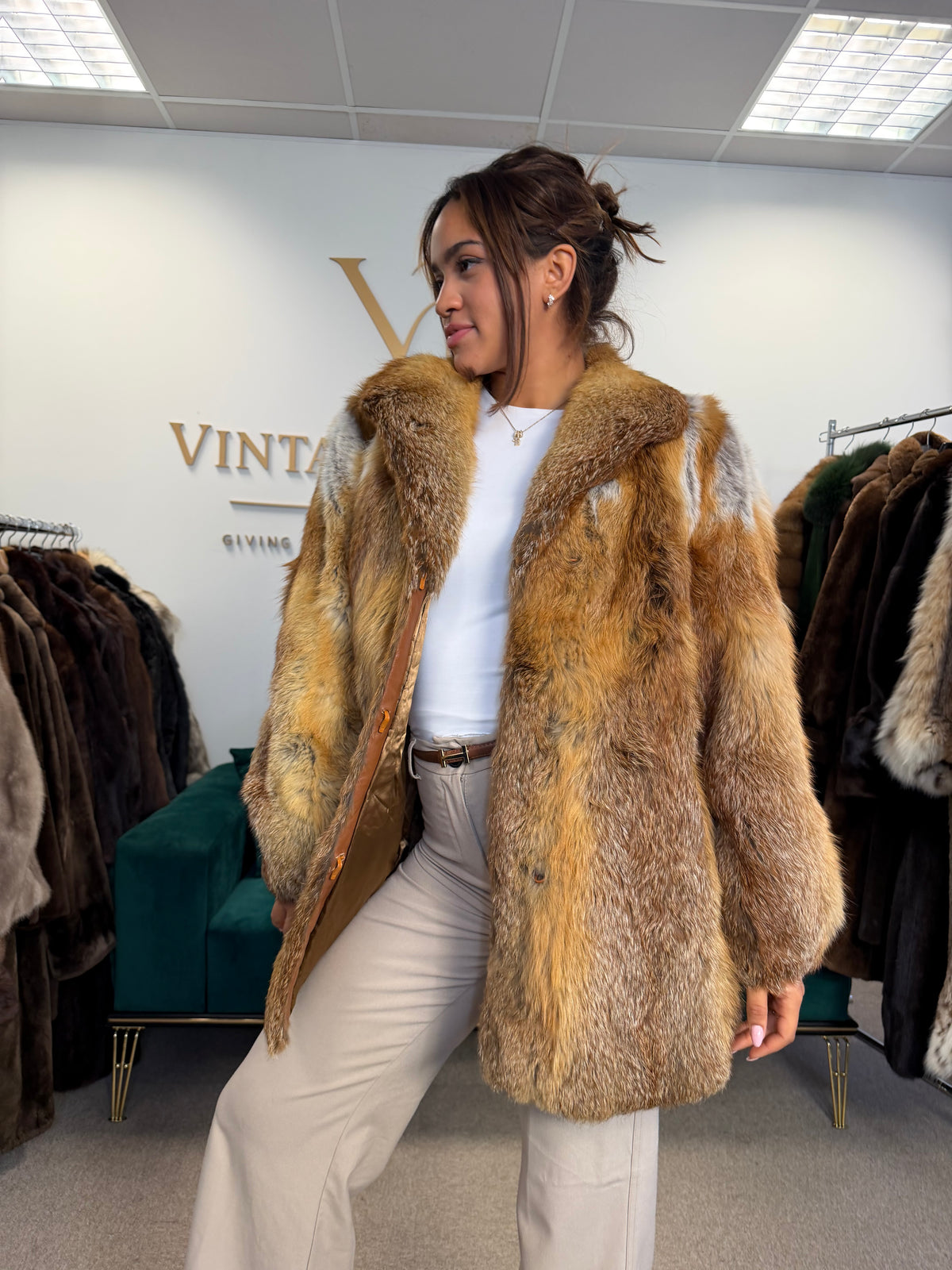 Red Fox Fur Jacket, Medium, Fluffy & Soft