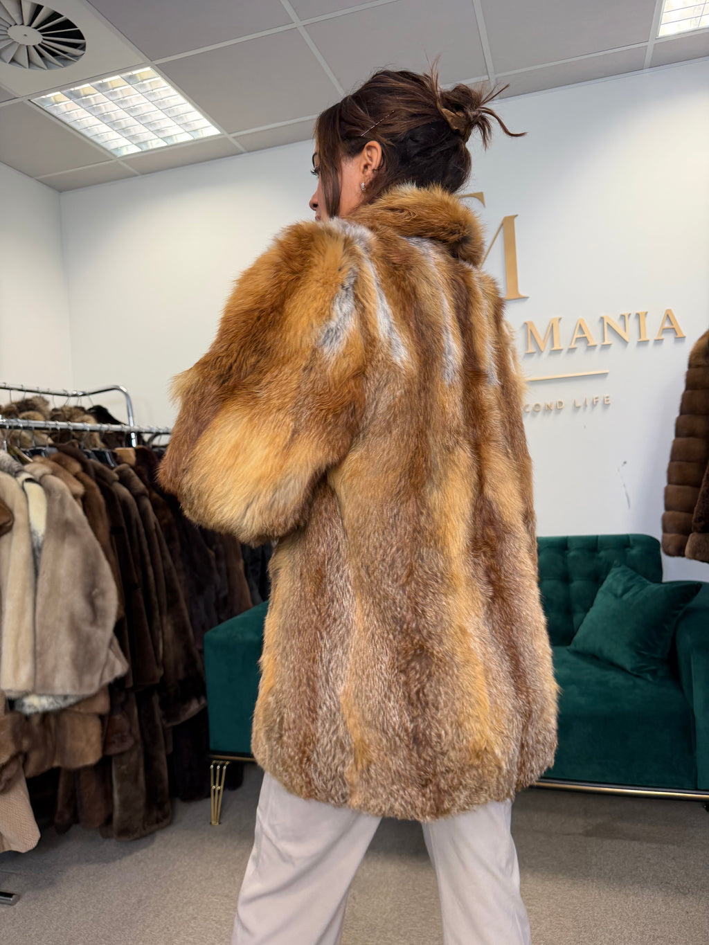 Red Fox Fur Jacket, Medium, Fluffy & Soft